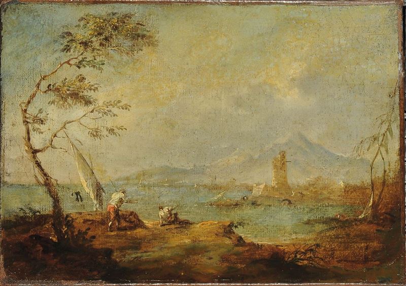 Francesco Guardi (Venezia 1712 - 1793), nei modi di Paesaggio costiero  - Auction Fine Selection - II - III - Cambi Casa d'Aste