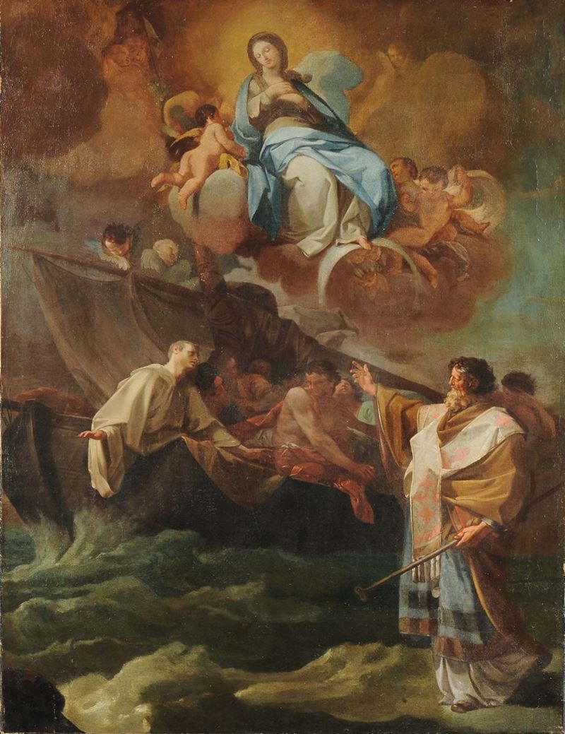 Corrado Giaquinto (Molfetta 1703 - Napoli 1765), attribuito a Apparizione della Vergine  - Asta Dipinti Antichi - II - Cambi Casa d'Aste