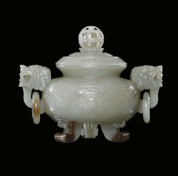 A Celadon jade censer, China, Qing Dynasty, 19th century