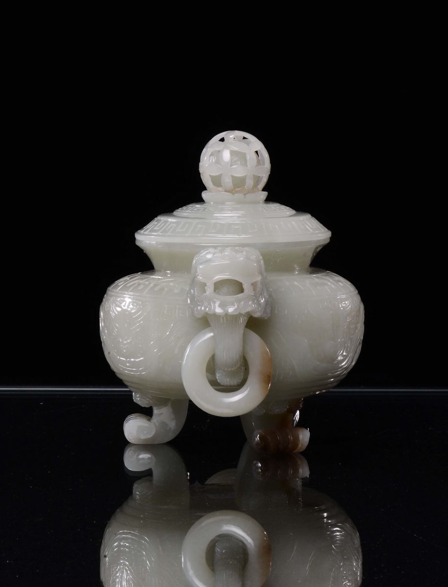 Incensiere in Giada Celadon, Cina, Dinastia Qing, XIX Secolo