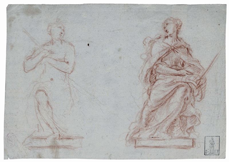 Scuola Romana del XVII secolo Studio per due sculture  - Asta Disegni Antichi - I - Cambi Casa d'Aste