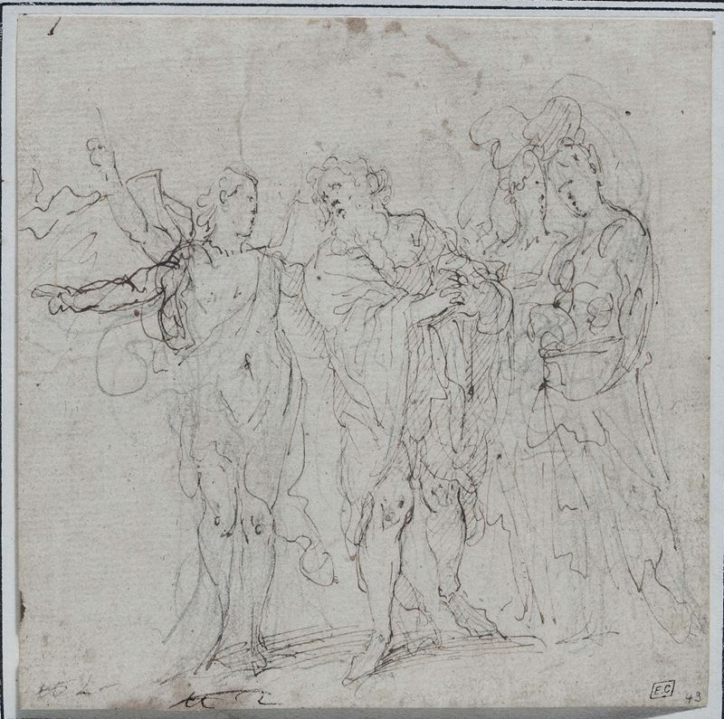Francesco Vanni (Siena 1563 - 1610) Loth e le figlie fuggono da Sodoma  - Asta Disegni Antichi - I - Cambi Casa d'Aste