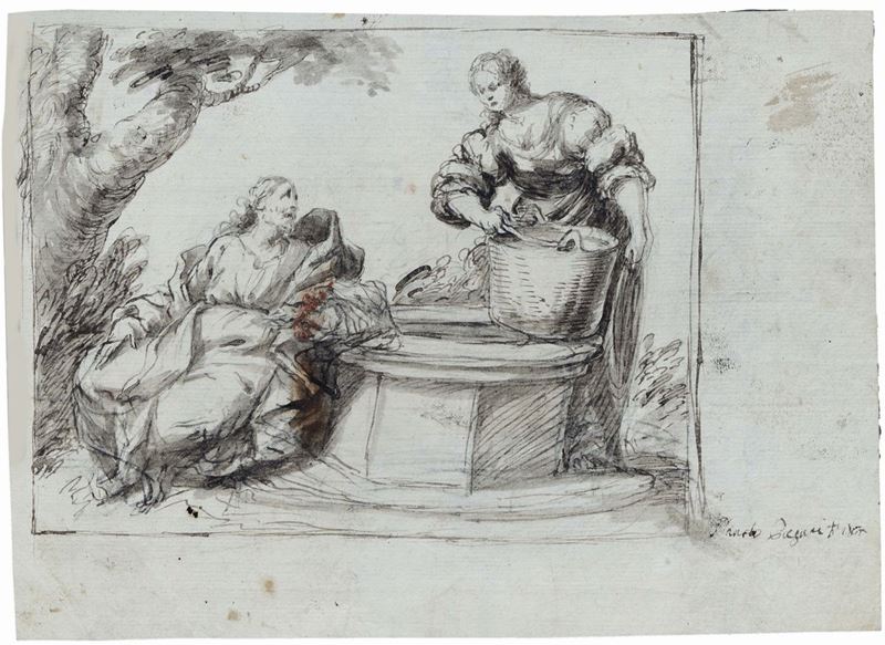 Paolo Pagani (Valasolda 1655 - Milano 1716), attribuito a Gesù e la Samaritana al pozzo  - Asta Disegni Antichi - I - Cambi Casa d'Aste