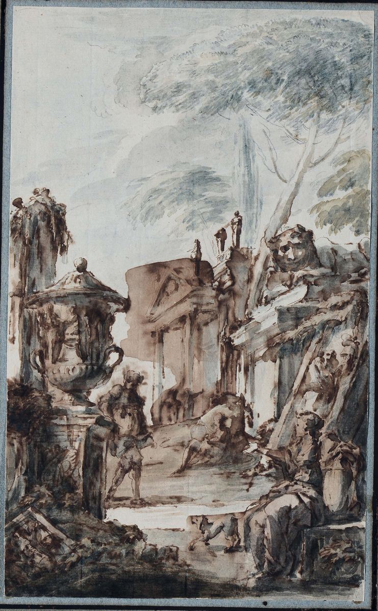 Pietro Fancelli (Bologna 1764 - Pesaro 1850) Rovine classiche con figure  - Auction Fine Drawings - I - Cambi Casa d'Aste