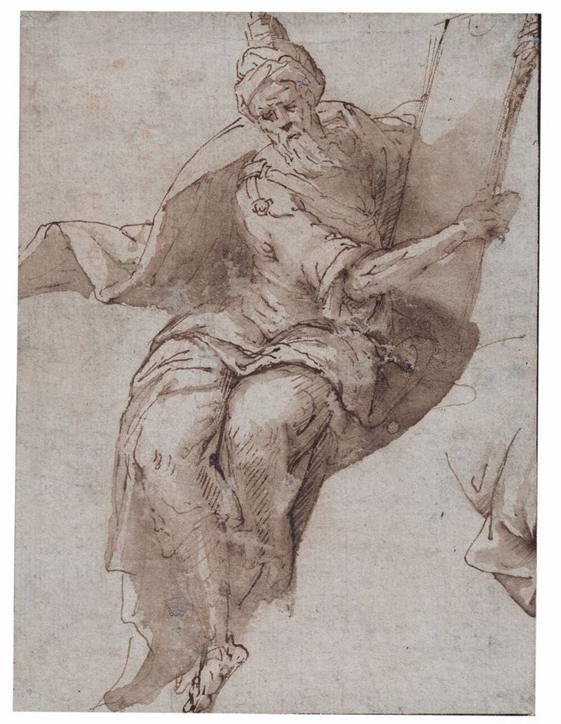 Scuola Romana del XVI secolo Figura di profeta  - Auction Fine Drawings - I - Cambi Casa d'Aste