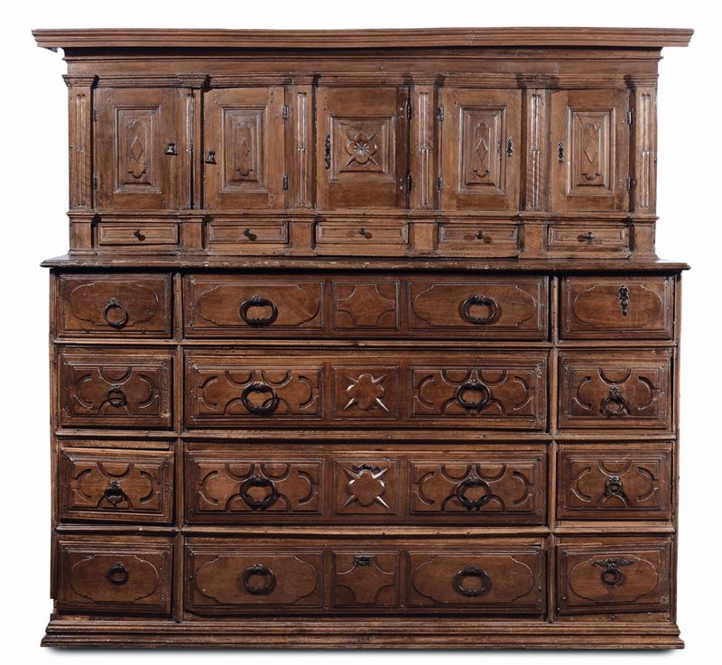 Mobile da sacrestia in noce a due corpi, XVI secolo  - Auction Antique and Old Masters - Cambi Casa d'Aste