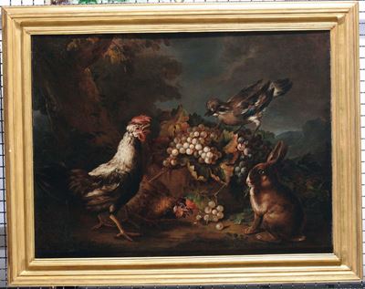 Angelo Maria Crivelli Detto il Crivellone (milano ?-1730 Circa)natura Morta con Lepre, Galli e Fr...