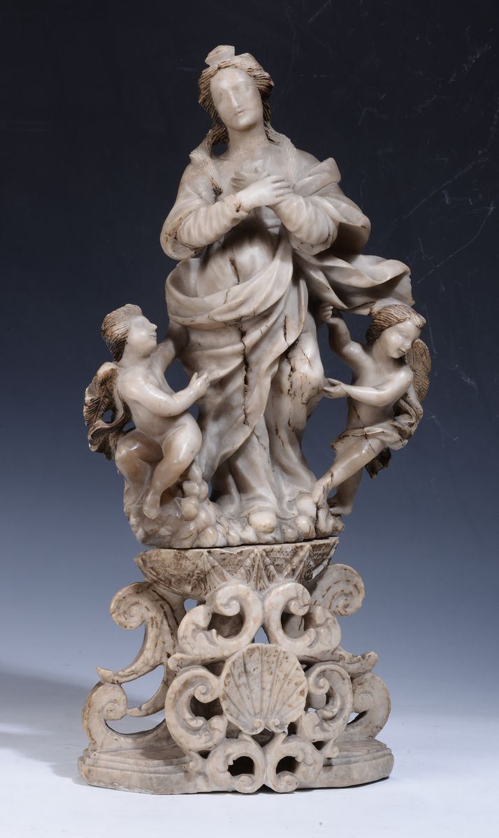 Scultore siciliano del XVII-XVIII secolo Madonna Assunta con Angeli  - Asta Scultura e Oggetti d'Arte - Cambi Casa d'Aste