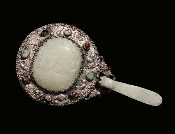 A mirror with jade plaque, China, Qing Dynasty, 19th century