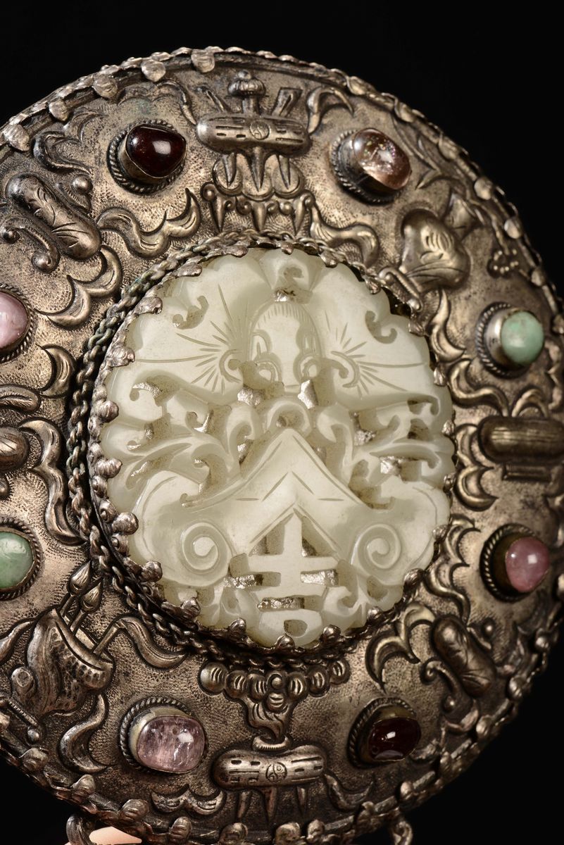 Specchio con Placca in Giada, Cina, Dinastia Qing, XIX Secolo
