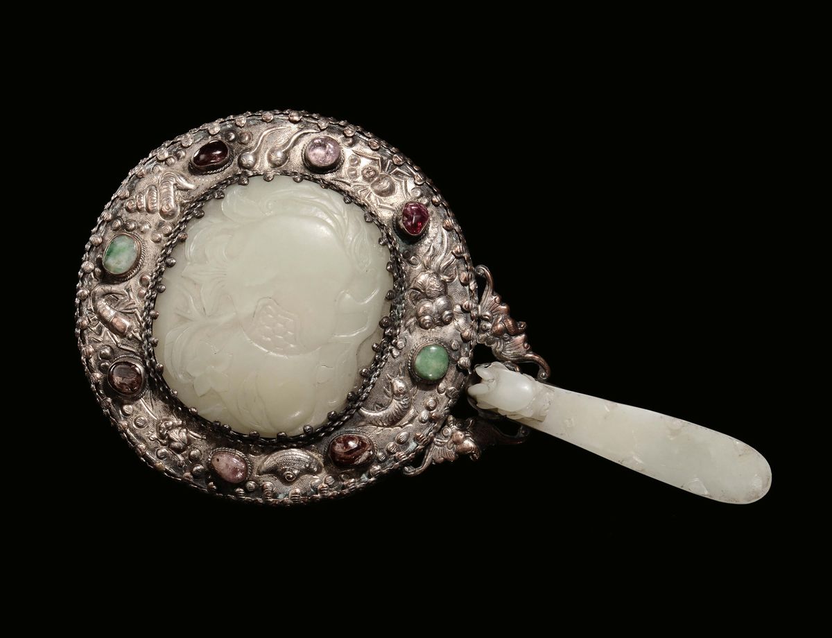 Specchio con Placca in Giada, Cina, Dinastia Qing, XIX Secolo