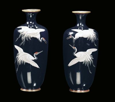 Coppia di Vasetti Cloisonnè a Fondo Blu, Cina