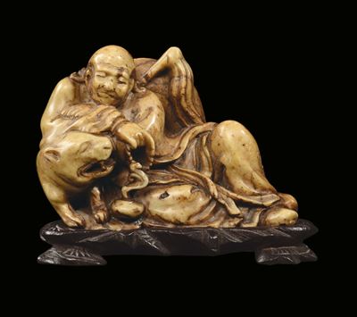 Scultura con Due Personaggi in Pietra, Cina XX Secolo
