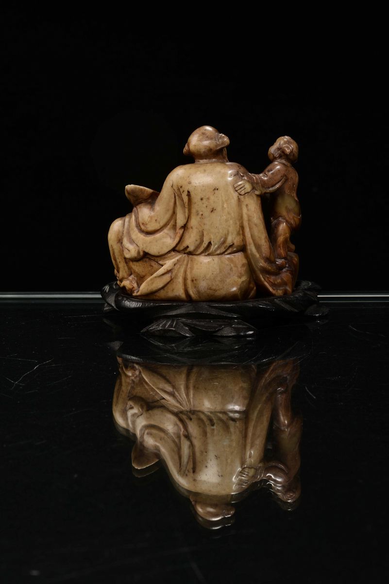 Scultura con Due Personaggi in Pietra, Cina XX Secolo