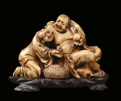 Scultura in Pietra con Due Personaggi, Cina XX Secolo