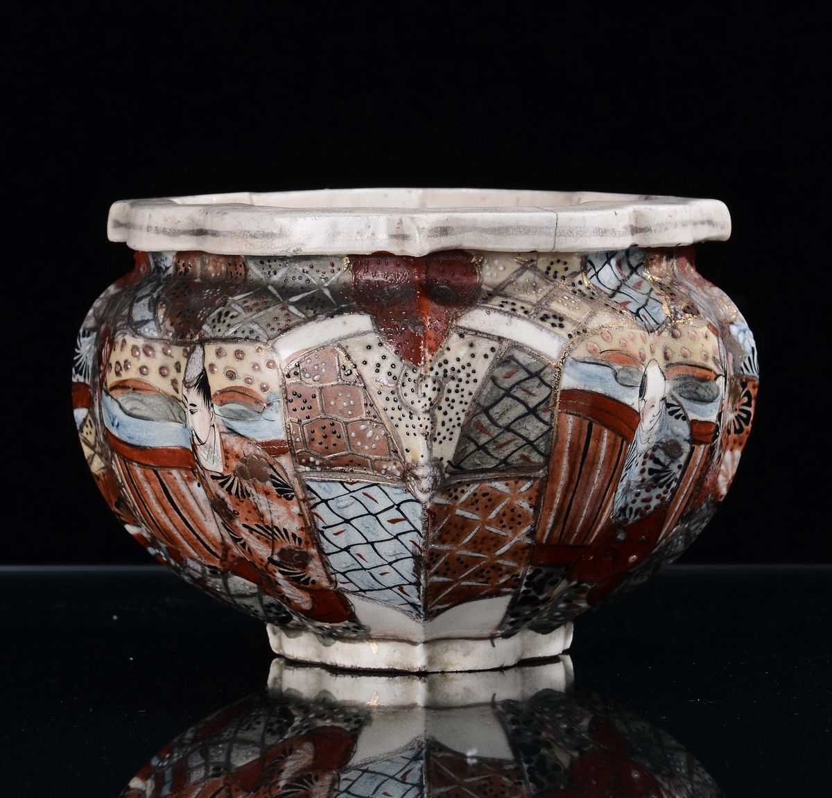 Cache-pot in Ceramica Policroma con Figure Orientale, Giappone Satzuma
