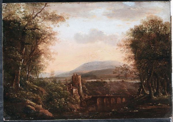 Jan Both (1610-1652) Paesaggio con edificio turrito e ponte