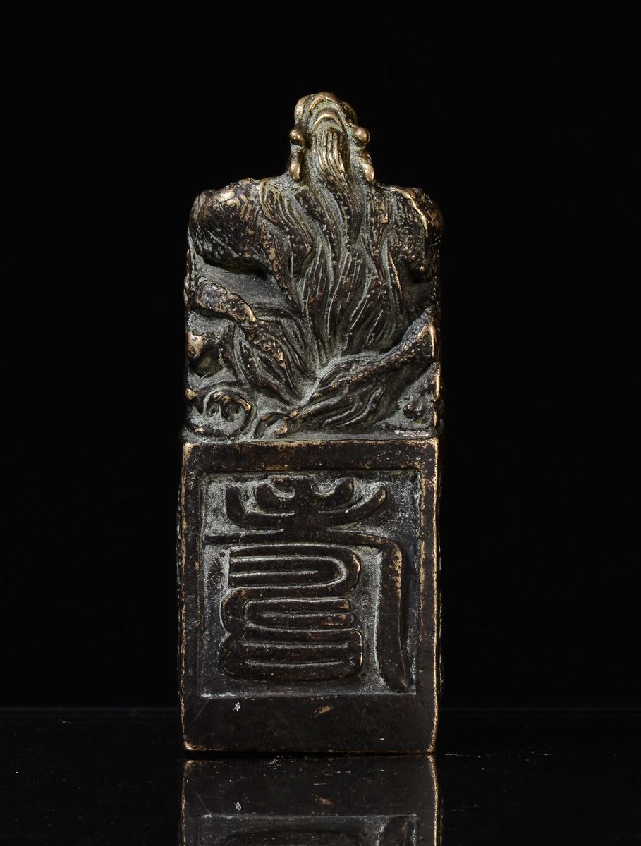 Sigillo in Bronzo con Iscrizioni e Cane di Pho sulla Sommità, Cina, Dinastia Ming, XVII Secolo