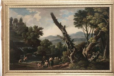 Jacob De Heusch (utrecht 1656- Amsterdam 1701)paesaggio con Figure