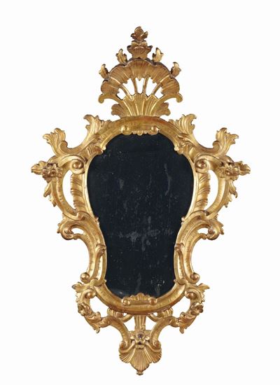 Coppia di Specchiere Luigi XV in Legno Intagliato e Dorato, Veneto XVIII Secolo
