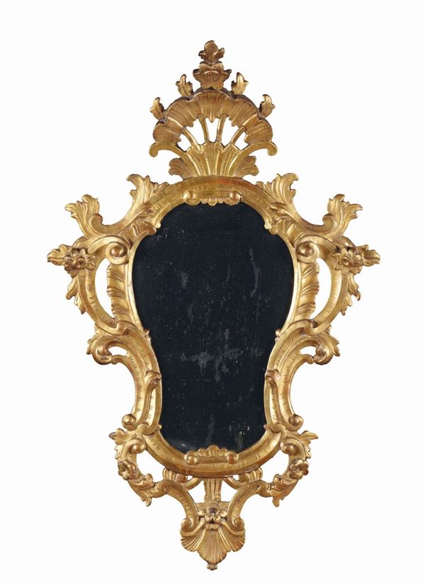 Coppia di specchiere Luigi XV in legno intagliato e dorato, Veneto XVIII secolo