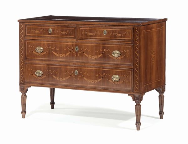 Comoncino Luigi XVI lastronato, intarsiato e filettato, XVIII-XIX secolo