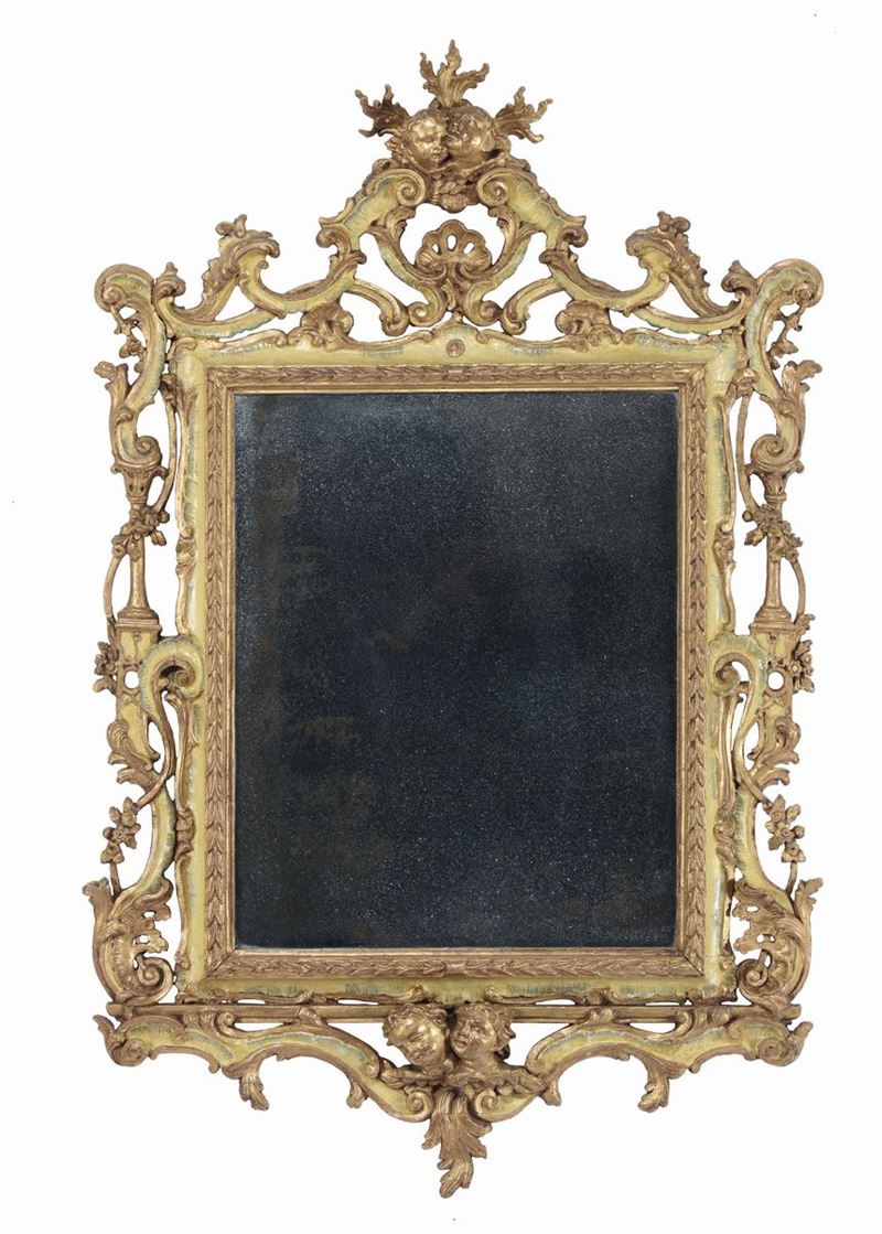 Specchiera Luigi XV in legno laccato e dorato, Venezia XVIII secolo  - Auction Fine Arts from refined private house - Cambi Casa d'Aste