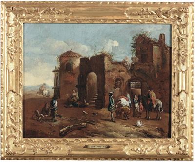 Giuseppe Zais (forno di Canale 1709 - Treviso 1781)scena di Genere con Cavalieri