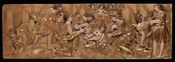 A carved and gilt wood high-relief representing the Nativity, Spanish art, 16th -17th century