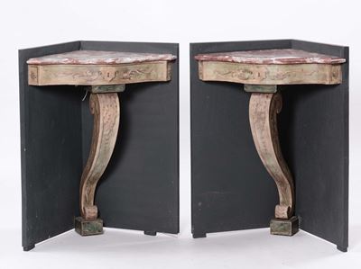 Coppia di Angoliere in Legno Laccato, Venezia Fine XIX Secolo