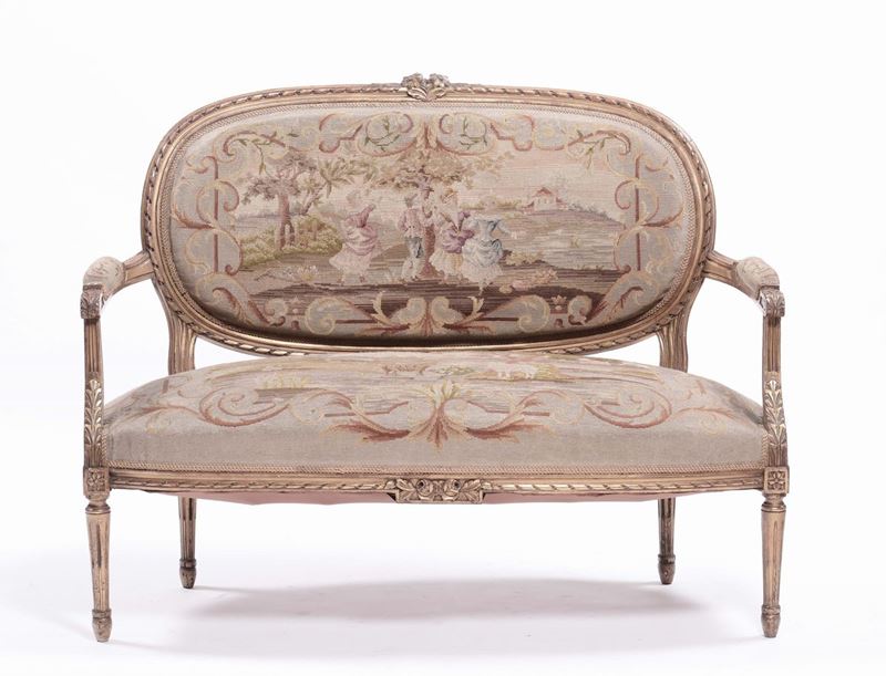 Divanetto in stile Luigi XVI in legno dorato, XIX secolo  - Auction Antique and Old Masters - Cambi Casa d'Aste