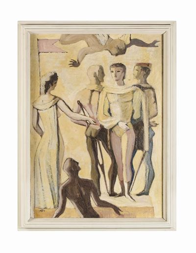 Gio Ponti.dipinto Olio su Tela con Cornice in Legno Laccato.italia, 1950 Cafigure