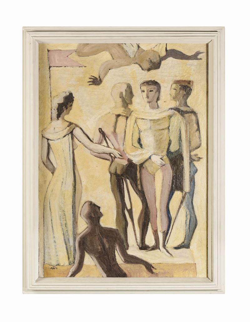 Gio Ponti.Dipinto olio su tela con cornice in legno laccato.Italia, 1950 ca Figure  - Auction Design - Cambi Casa d'Aste