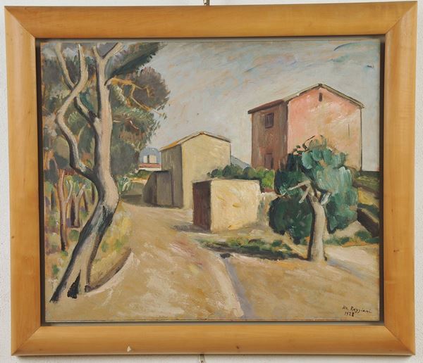 Mauro Reggiani (1897-1980) Paesaggio con case, 1928