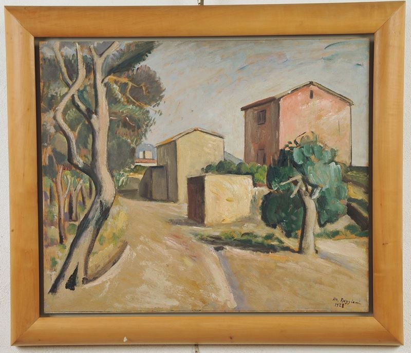 Mauro Reggiani (1897-1980) Paesaggio con case, 1928  - Asta Fine Selection - II - III - Cambi Casa d'Aste