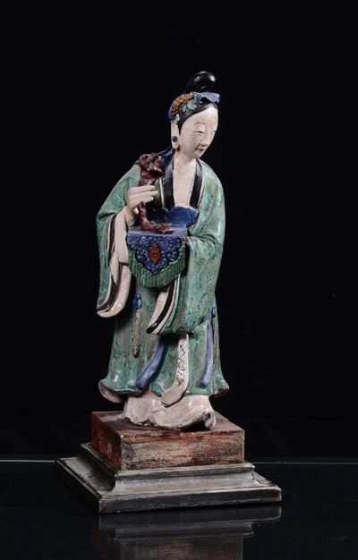 Figura Femminile in Terracotta Policroma, Cina XX Secolo
