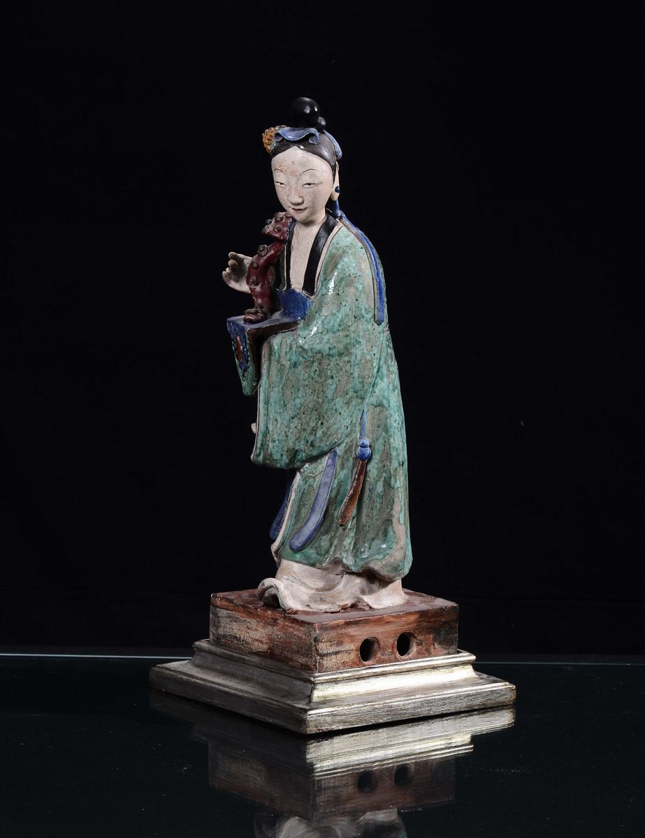 Figura Femminile in Terracotta Policroma, Cina XX Secolo