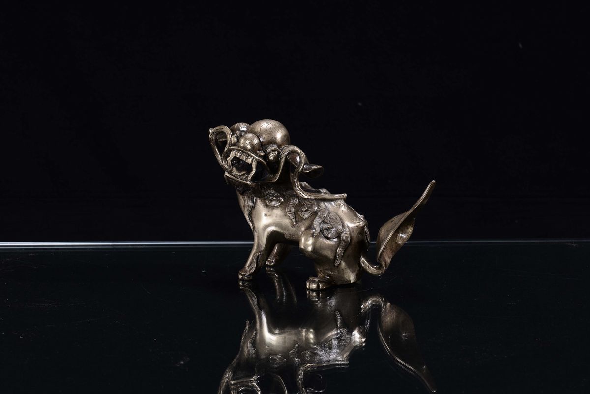 Cane di Pho in Bronzo Dorato, Cina XX Secolo