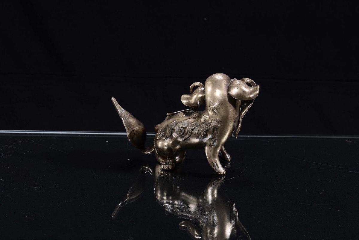 Cane di Pho in Bronzo Dorato, Cina XX Secolo