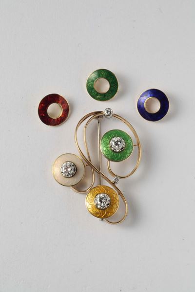 Cirio Enrico, Spilla Scomponibile con Fiori di Smalto