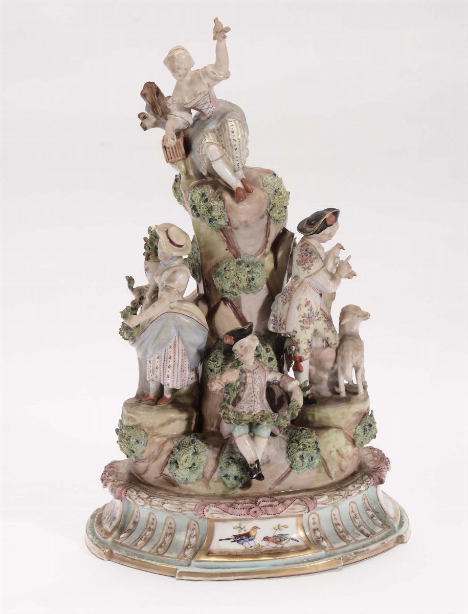 Coppia di Gruppi in Porcellana con Giovani Contadini su Alberi, Meissen XIX Secolo
