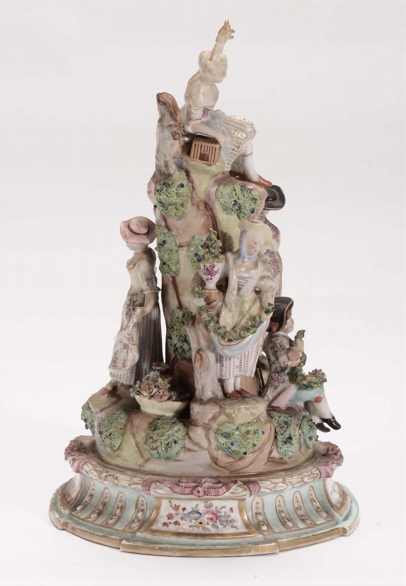 Coppia di Gruppi in Porcellana con Giovani Contadini su Alberi, Meissen XIX Secolo
