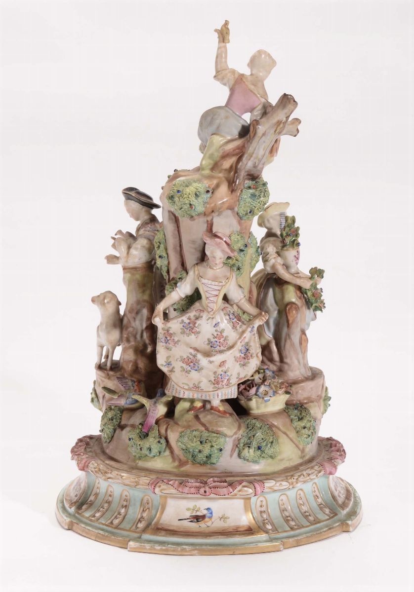 Coppia di Gruppi in Porcellana con Giovani Contadini su Alberi, Meissen XIX Secolo