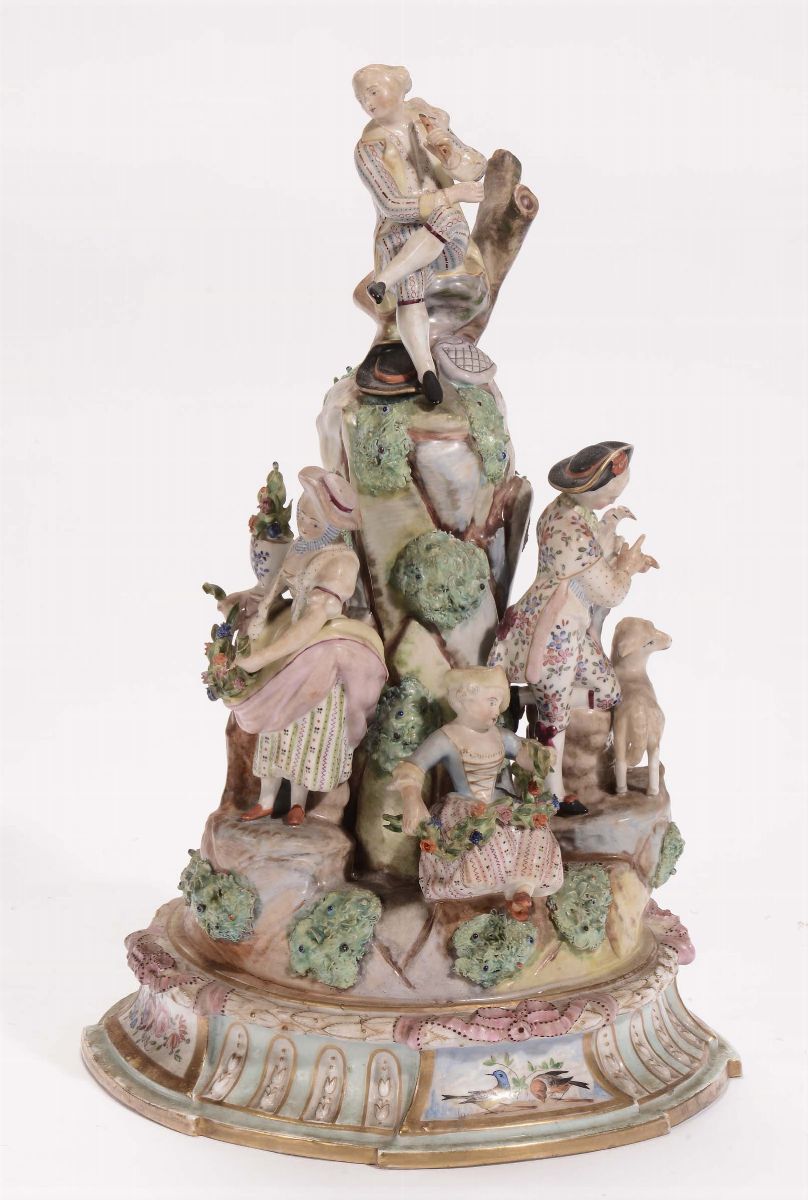 Coppia di Gruppi in Porcellana con Giovani Contadini su Alberi, Meissen XIX Secolo