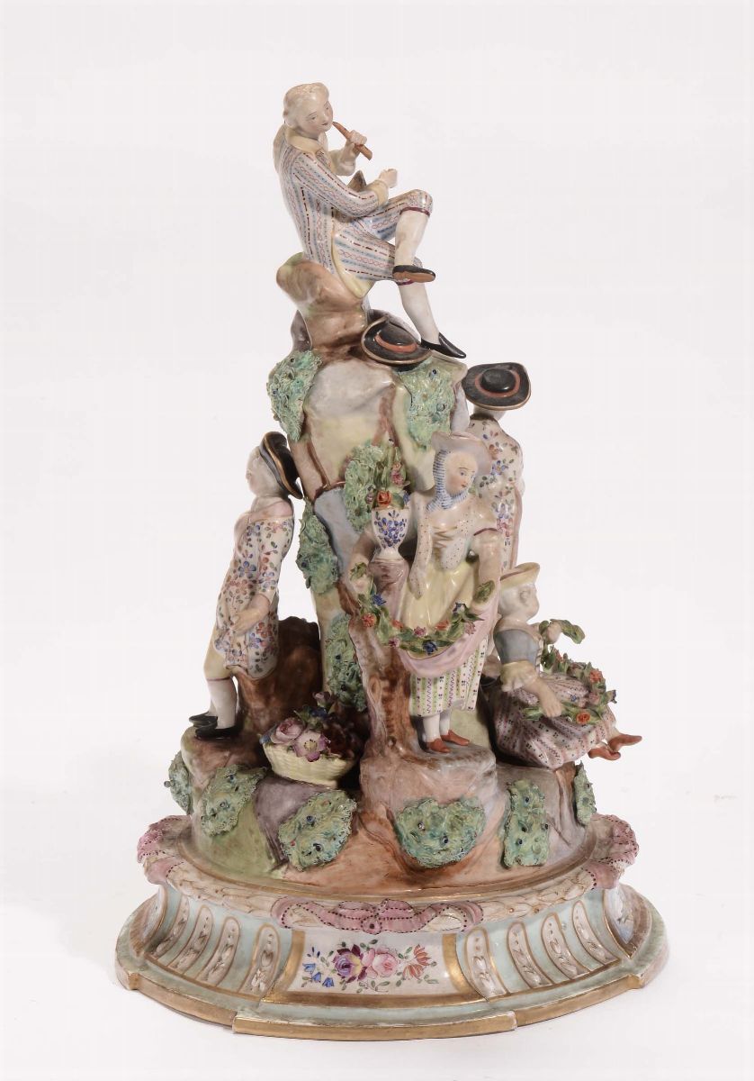 Coppia di Gruppi in Porcellana con Giovani Contadini su Alberi, Meissen XIX Secolo