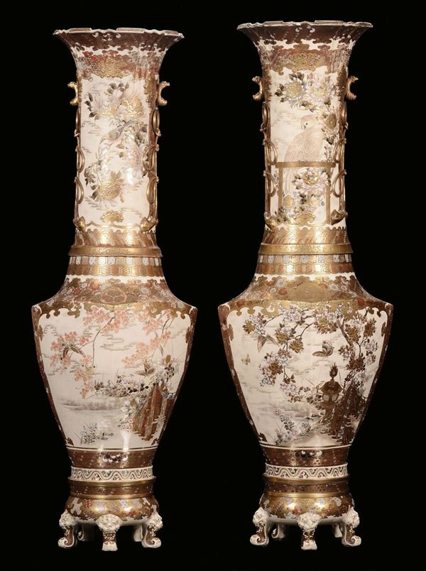 A pair of polychrome porcelain vases with oriental landscapes, Saztuma, Japan, 19th century