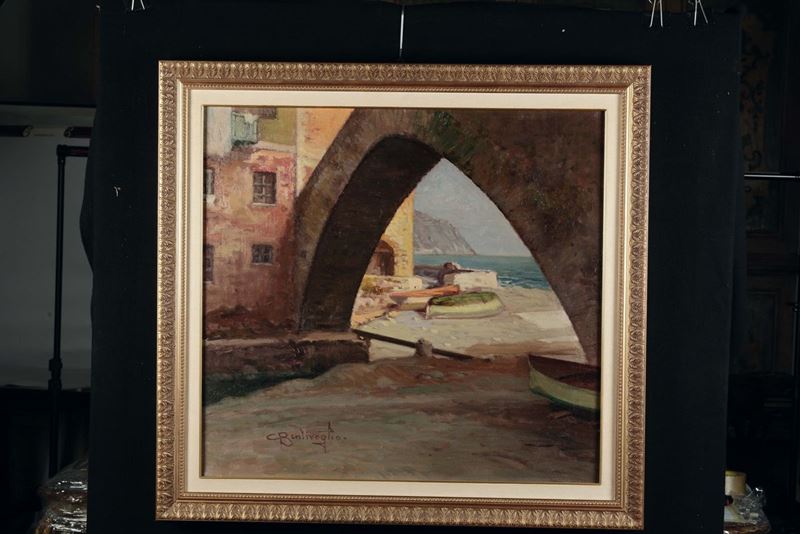 Cesare Bentivoglio (Genova 1868 - 1952) Scorcio marino  - Auction Antique and Old Masters - Cambi Casa d'Aste