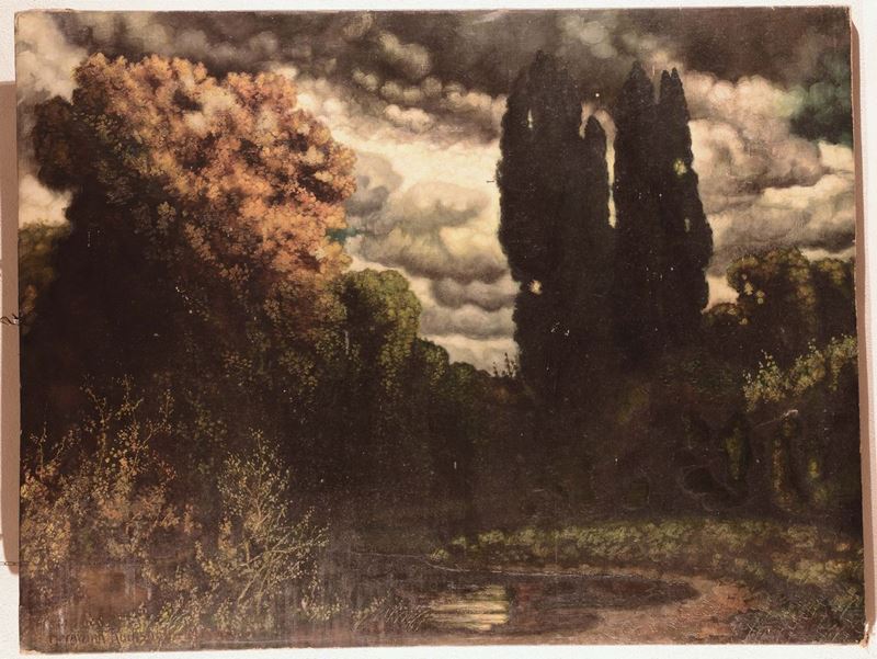 Hermann Traugott Rüdisühli (Lenzburg 1864 - Monaco di Baviera 1944) paesaggio lacustre  - Auction Antique and Old Masters - Cambi Casa d'Aste