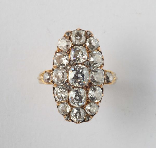 An old-cut diamonds and gold ring