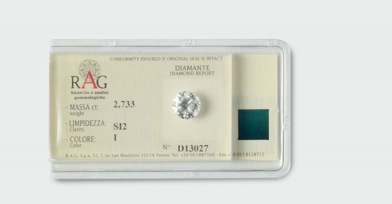 Unmounted diamond. Accompanied by R.A.G. laboratory report  - Auction Silver, Watches, Antique and Contemporary Jewelry - Cambi Casa d'Aste